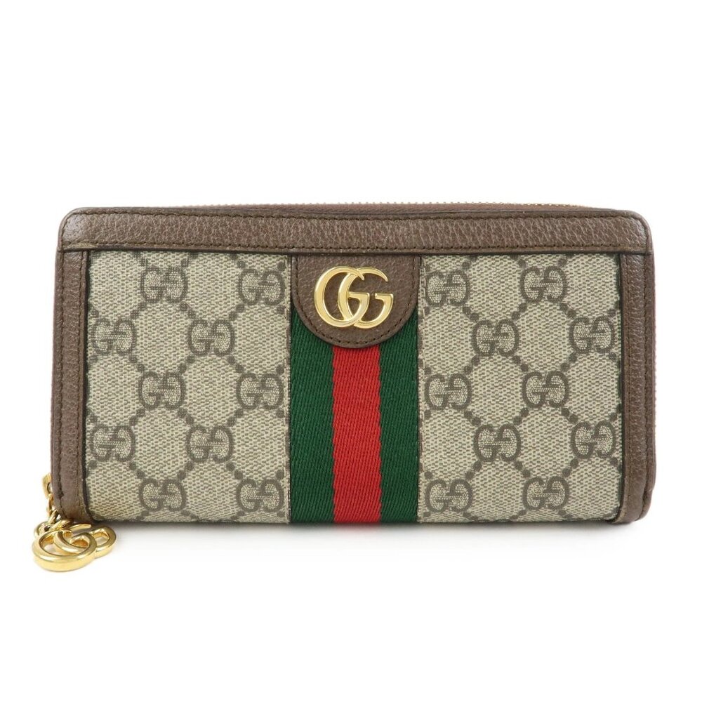 Authentic GUCCI Ophidia Sherry GG Supreme Leather Zippy Wallet Dct360-022826